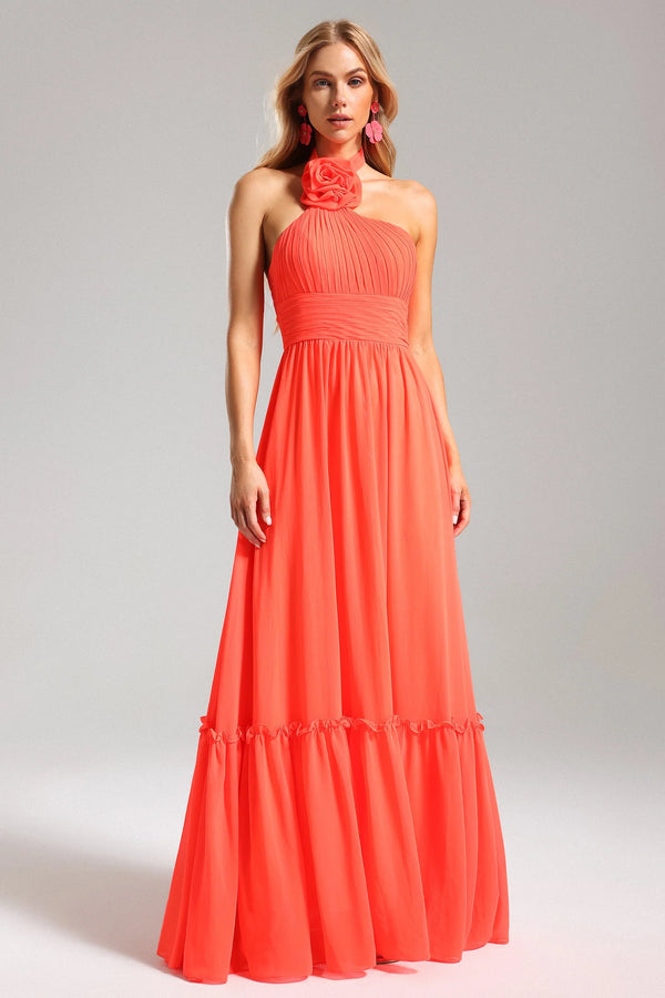 Clea Halter neck Pleat Flower Maxi Dress