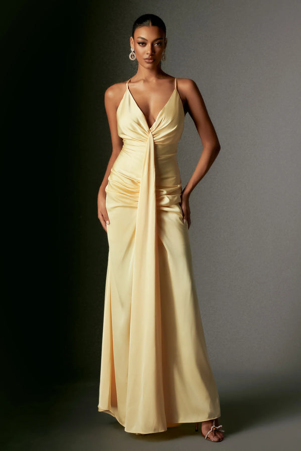 Ock Deep V Halter Satin Maxi Dress